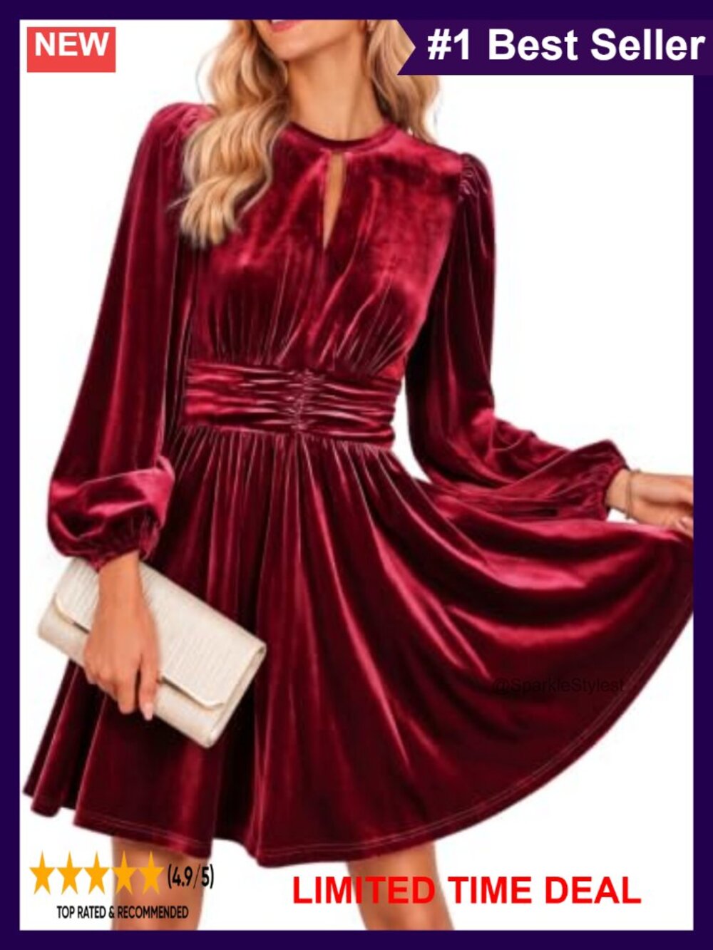 Velvet Long Sleeve Mini Dress Keyhole A-Line Cocktail Party